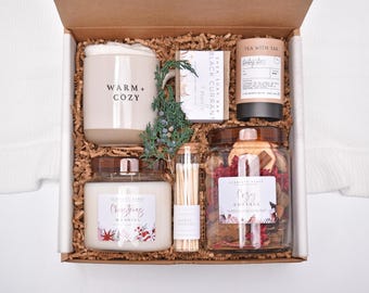 Christmas Gift Box For Women, Holiday Gift Basket, Winter Potpourri, Christmas Candle, Tea And Mug Gift Set, Comfort Care Package For Her