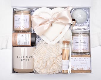 Mother's Day Organic Spa Gift Box, Mom Birthday Gift Basket, Luxury Spa Gift Set, Tea, Mug And Candle, Self Care Package For Her