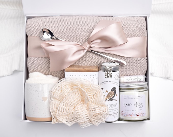 Thinking Of You, Hug In A Box, Self Care Spa Gift Set For Women, Get Well Soon, Comfort Care Package For Her, Sympathy, Candle Gift Basket