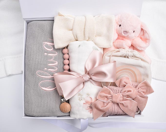 Newborn Baby Girl Gift Box, Personalized Lovey, Baby Shower Gift Box, New Baby Gift Box, Welcome Baby Girl, Congratulations Mama