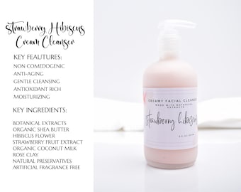 Strawberry Hibiscus Cream Cleanser, Coconut Milk Cleanser, Moisturizing Face Wash, Sensitive Skin, Anti Aging, Dry Skin, Mature Skin