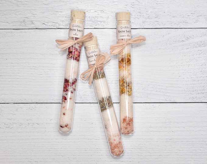 Large Glass Test Tube Bath Salts, Organic Bath Salts, Lavender Rose Vanilla Bath Salts, Bath Salt Gifts, Bridal Shower Favors