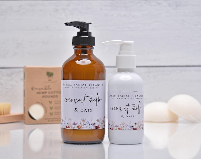 Unscented Coconut Milk & Oats Cream Cleanser, Dry Sensitive Skin Face Wash, Moisturizing Facial Cleanser, All Natural And Organic Skin Care