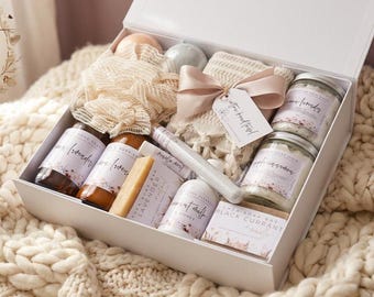Luxury Spa Gift Set For Her, Organic Spa Gift Box For Women, Mom Birthday Gift Basket, Large Bath Gift Set, Comfort Self Care Package