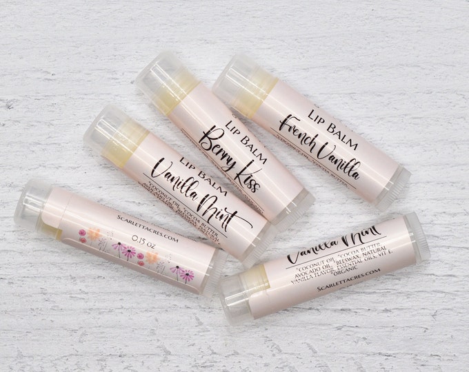 Cocoa Butter Lip Balm, Organic Lip Balm, Natural Lip Balm, Moisturizing, Vanilla Lip Balm, Lemon Chapstick, Dry Cracked Lips, Sensitive Skin