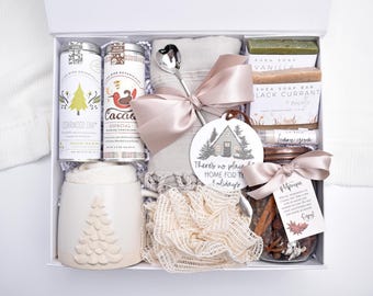 Christmas Gift Basket, Holiday Gift Box, Hot Chocolate, Hot Cocoa, Comfort Care Package, Cozy Throw Blanket, Gift Baskets For Women, Spa Kit