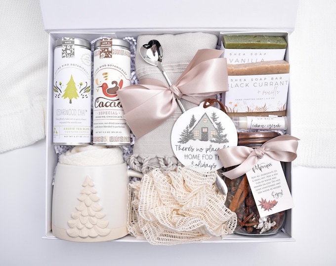 Christmas Gift Basket, Holiday Gift Box, Hot Chocolate, Hot Cocoa, Comfort Care Package, Cozy Throw Blanket, Gift Baskets For Women, Spa Kit