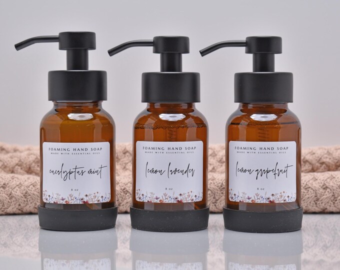 Organic Lemon Lavender Foaming Hand Soap, Sweet Orange, Eucalyptus Mint, All Natural, Moisturizing, Aloe Vera, Glass Bottle