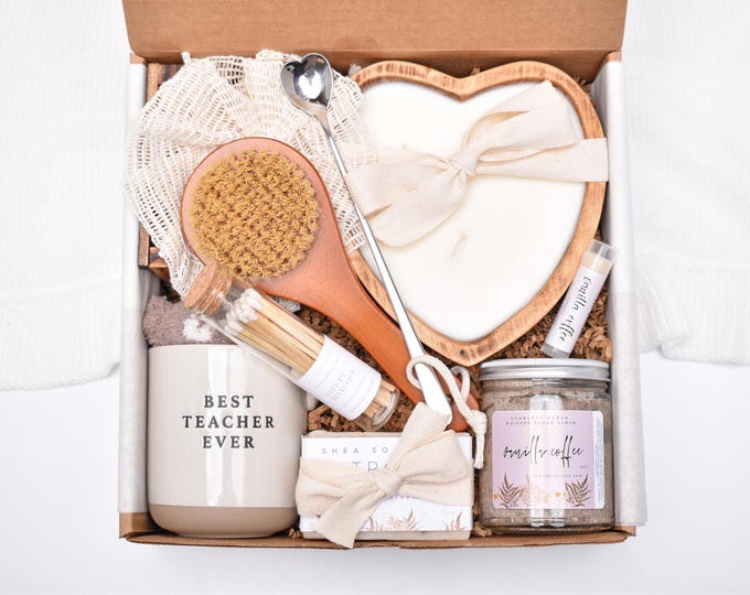 Teacher Appreciation Gift, Gift Basket, Thank You Gift Box, Best Teacher Ever, Unique Gifts, Large Coffee Candle, Care Package For Her