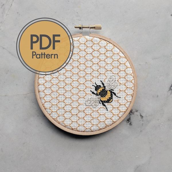 Humble Bee Minimalist Geometric Cross Stitch Pattern - Instant digital download - PDF pattern