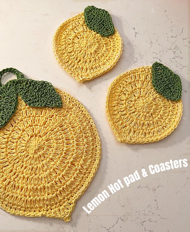 PATTERN ONLY Lemon Crochet Hotpad & Coasters image 1