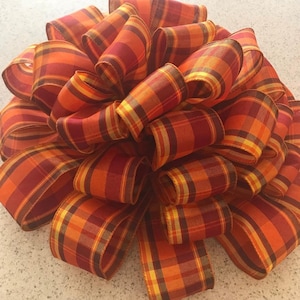 15&quot; Fall Plaid Tree Topper Bow with Four 6&#39; Tails