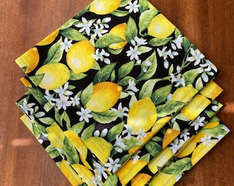 Lemons on black napkins, sold in sets of four