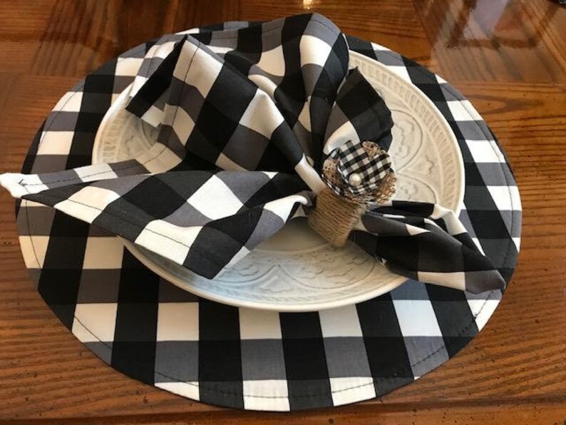 Circular Placemat in 1 Black and White Buffalo Check Etsy