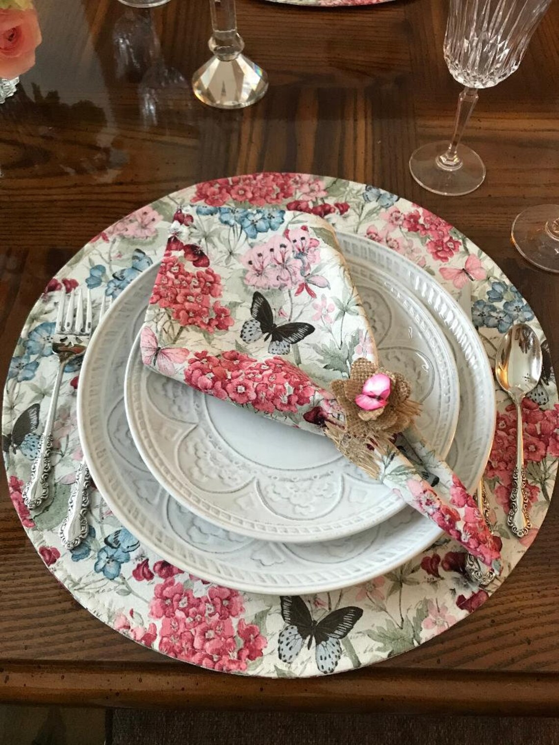 Beautiful Floral Circular Placemats perfect for Spring Summer Etsy