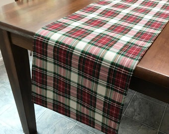 Classic Tartan Plaid Table Runner on WHITE Background is several sizes