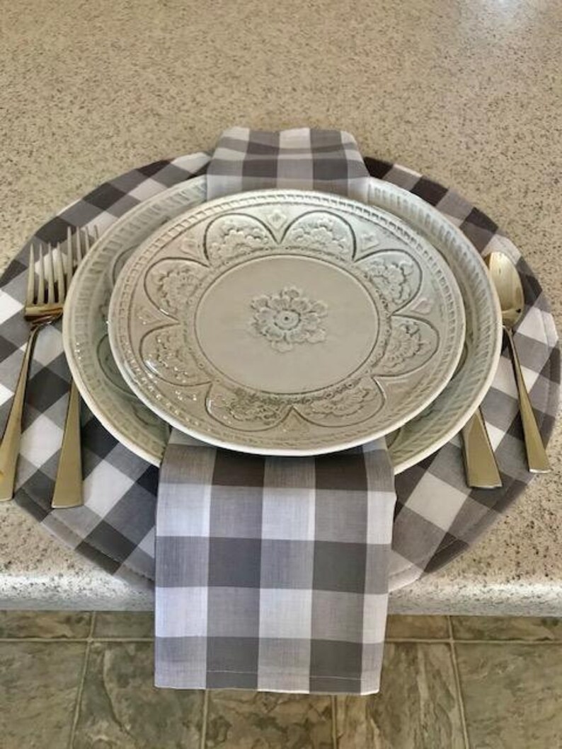 Circular Soft Gray and White Buffalo Check Placemats Etsy