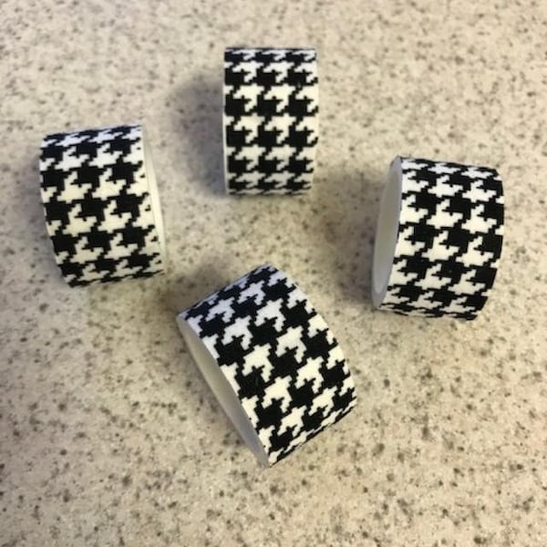 Classic Houndstooth Fabric Covered Napkin Rings, sold in sets of four.