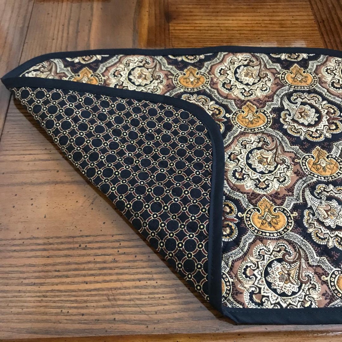 Placemat Set Black and Gold Quilted and Reversible Placemat Etsy