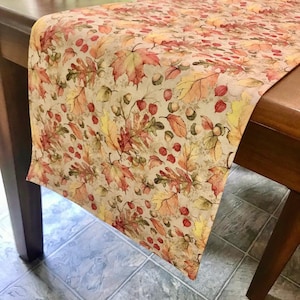 Fall Acorns and Leaves Table Runner in soft hues, several sizes.