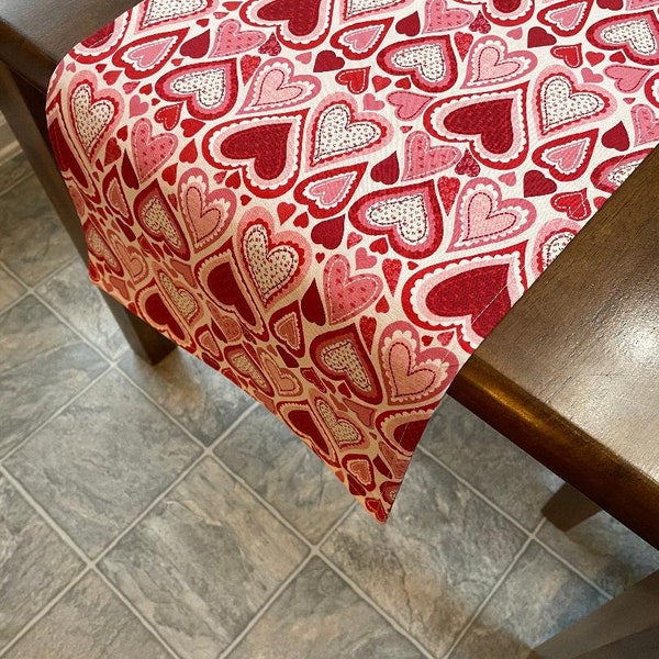 Hearts Galore Table Runner, sold in various sizes.