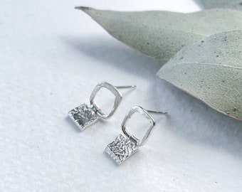 Contemporary Stirling silver drop stud earrings