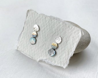 Pebble stud earrings half oxidised