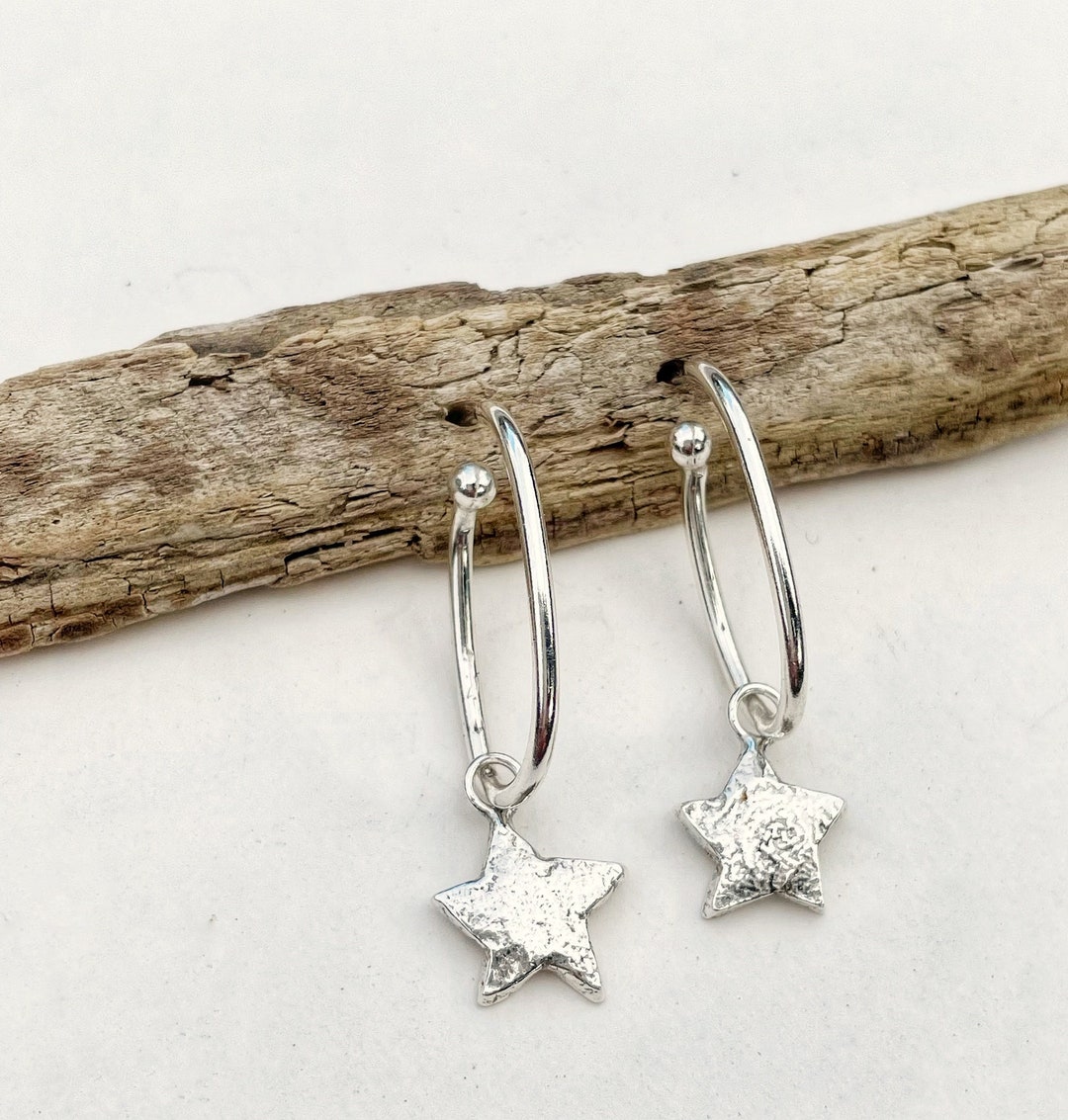 Handcrafted Stirling Silver Star Hoop Earrings - Etsy
