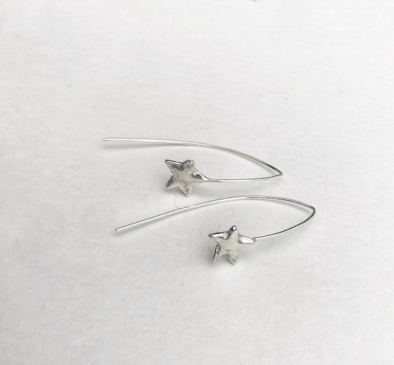 Handcrafted Stirling silver star threader earrings