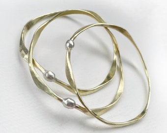 Nature inspired mixed metal bangle - brass & silver