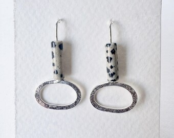 Stirling silver circle earrings with Dalmatian Jasper bead