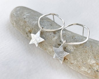 Silver Star drop stud earrings