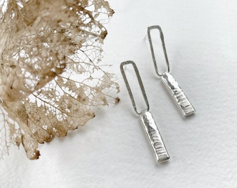 Contemporary Stirling silver drop stud earrings