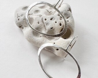 large Stirling Silver irregular oval drop earring