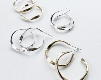 Wave Hoop handcrafted in Silver or Brass