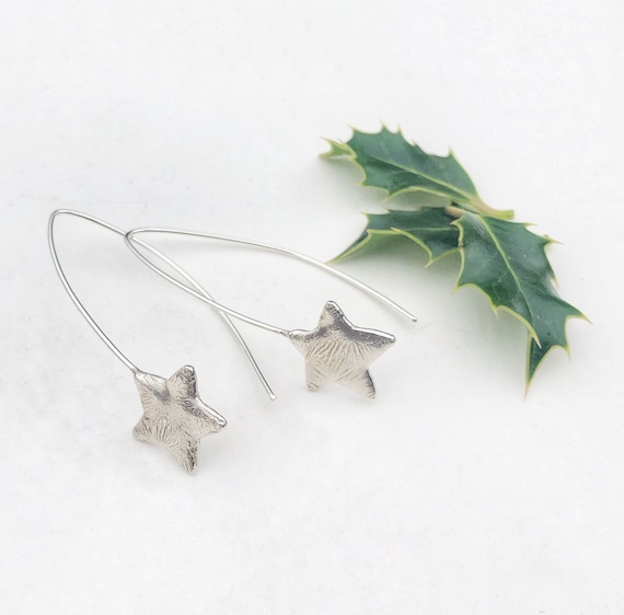 Handcrafted Stirling silver star threader earrings