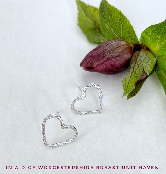 Stirling silver charity heart studs / valentines gift