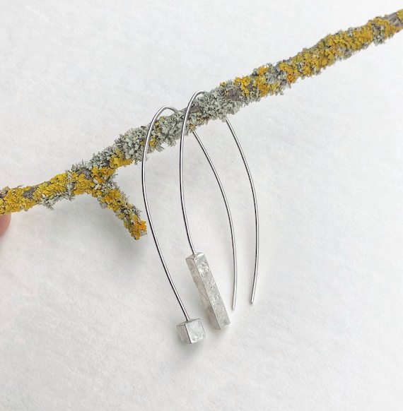 Contemporary Stirling silver ear threaded earrings