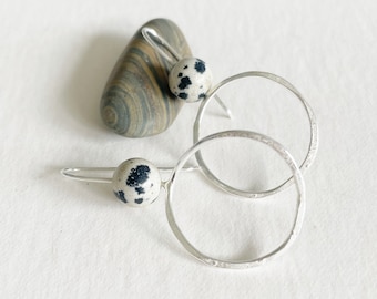 Stirling silver circle earrings with Dalmatian Jasper bead