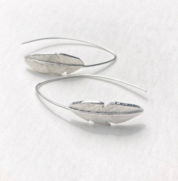 Handcrafted Stirling silver feather threader earrings
