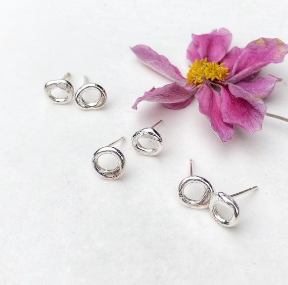Mini Molten Studs // Stirling silver stud earrings