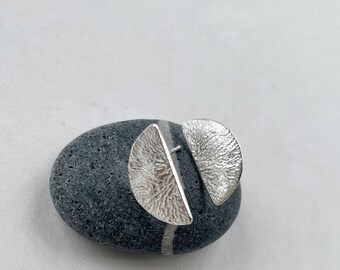 Textured silver half moon stud earrings