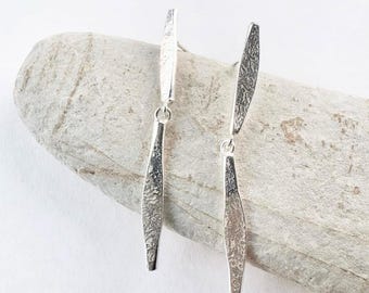 Textured silver double drop earring