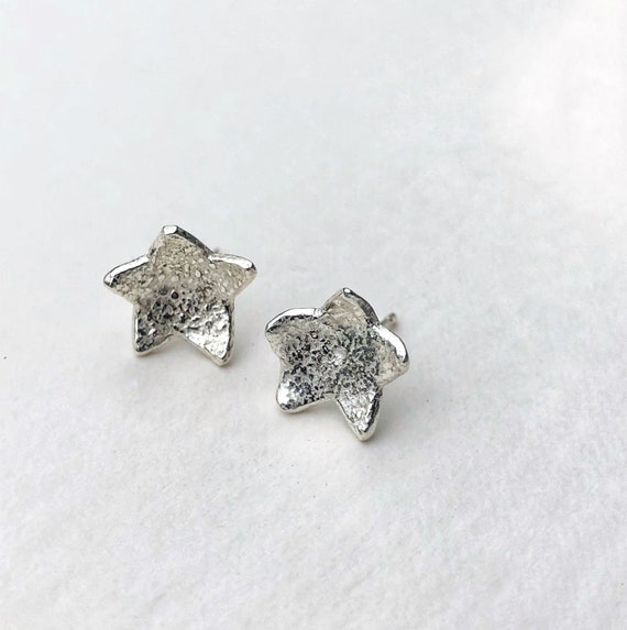 Handcrafted Stirling silver textured star stud earrings