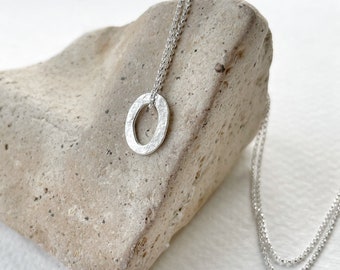 Contemporary Stirling silver Textured Lightweight oval necklace
