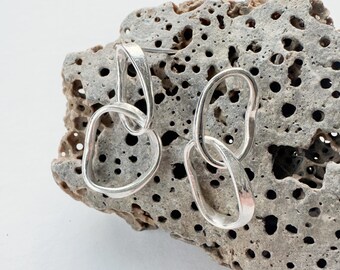 Contemporary double oval Stirling silver studs