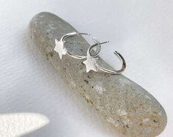 Handcrafted Stirling silver star hoop earrings