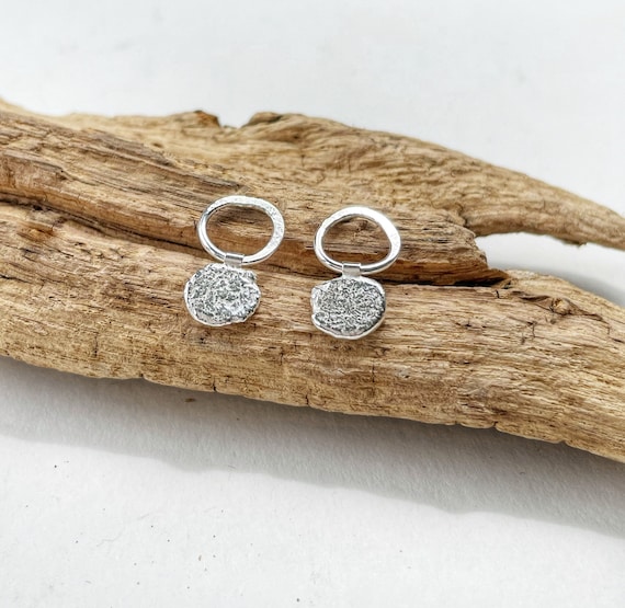 Contemporary Stirling silver nugget earrings