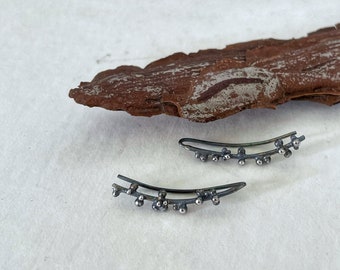 Studded oxidised Stirling silver ear climbers