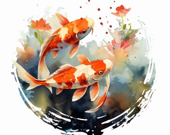 10 PNG Transparent background Koi fish Watercolor Clipart Digital download hq 300dpi